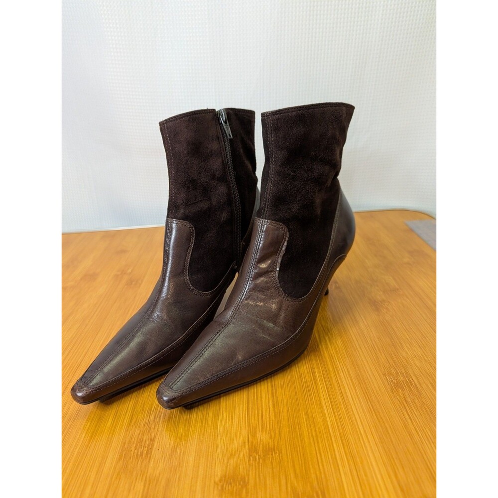 Vintage Audrey Brooke Leather Ankle Boots Point Toe Brown US 7 EU 37.5   (R02)